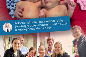 Noworodki z personelem medycznym.